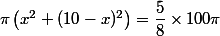 \pi\left( x^2+(10-x)^2\right)=\dfrac{5}{8}\times 100\pi